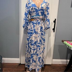 Maeve by Anthropology Floral V-Neck maxi Dress w/pockets side zip size 12 flawed